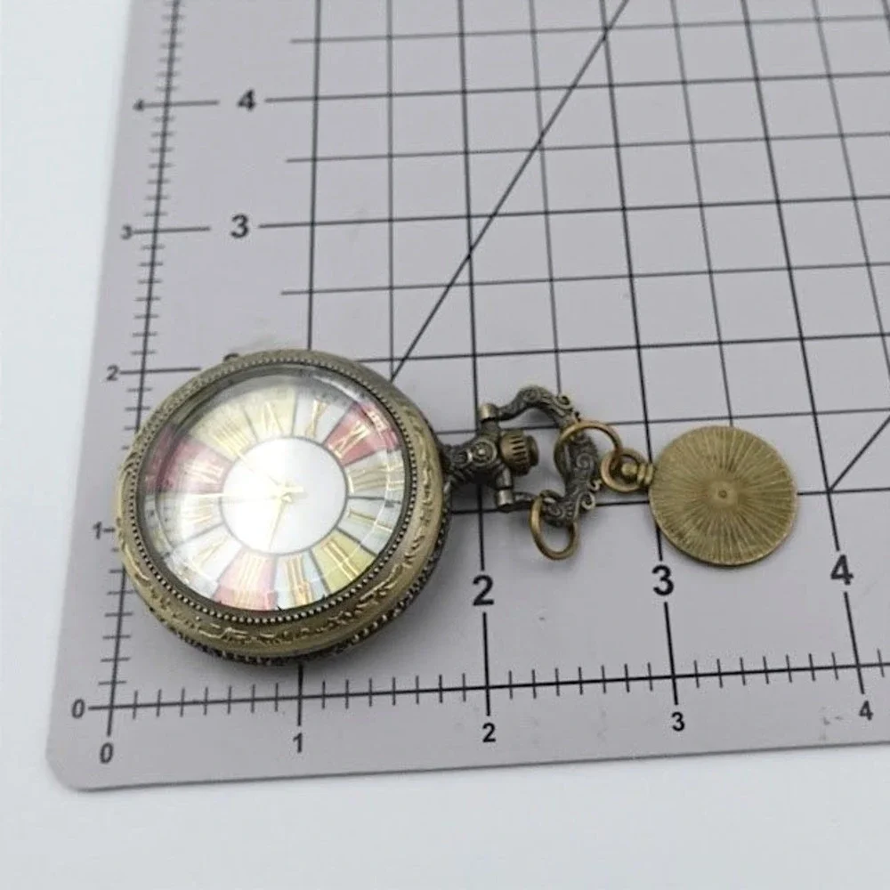 Steampunk Pocket Watch Fob Bronze Tone Clock Face Charm NEW Battery